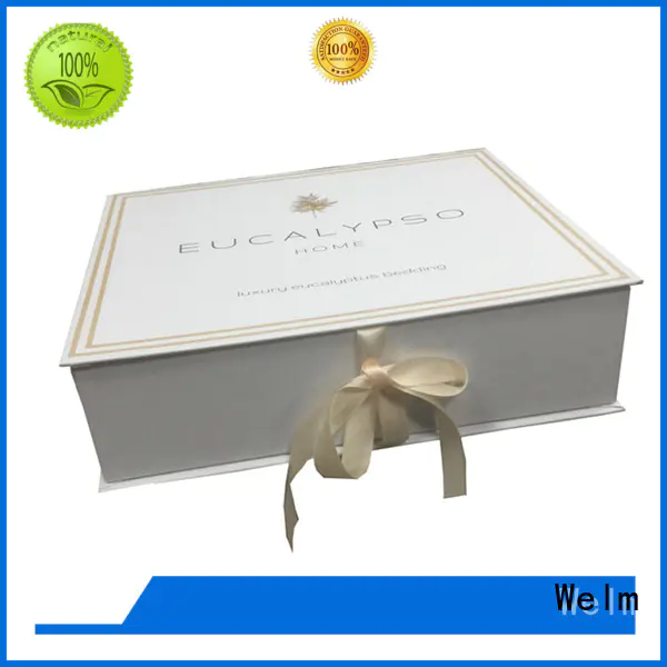 Welm high quality white magnetic gift box with ribbon for sale