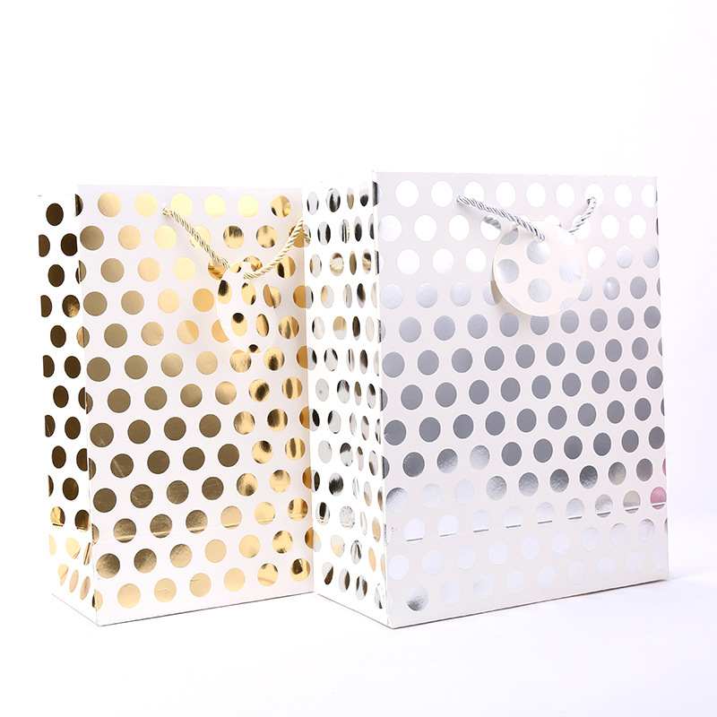 Custom Logo White Kraft Printing Paper Bags Polka Dot With Handle