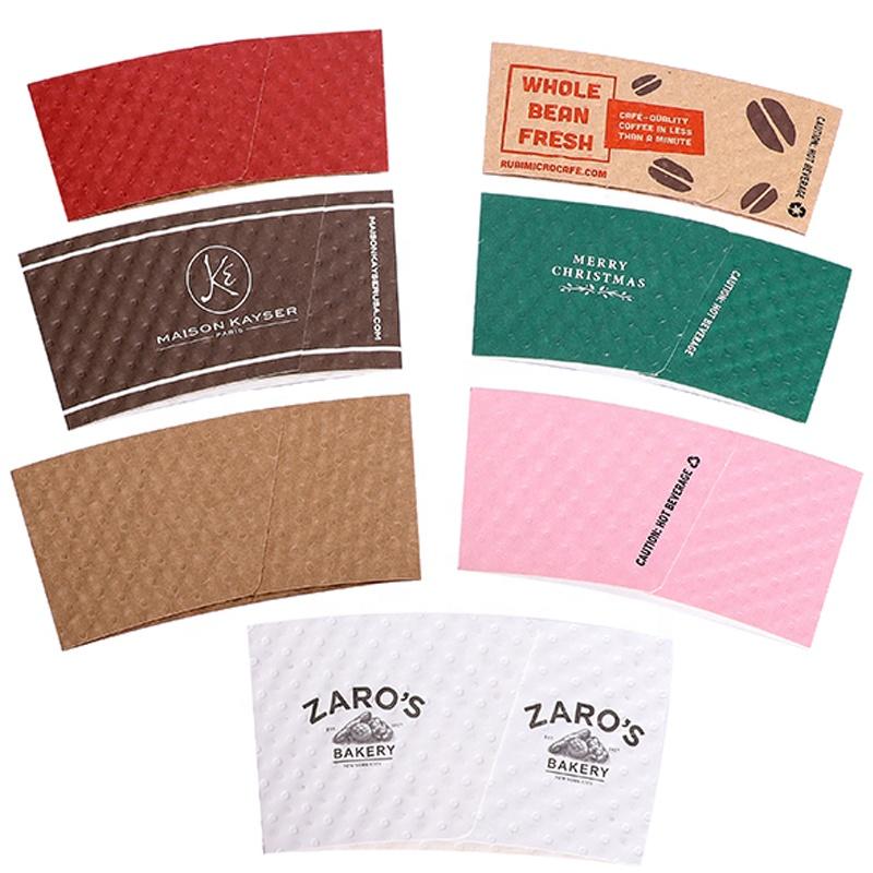 Disposable Printed Kraft Paper Cup Sleeve For Coffee embossed cup sleeve