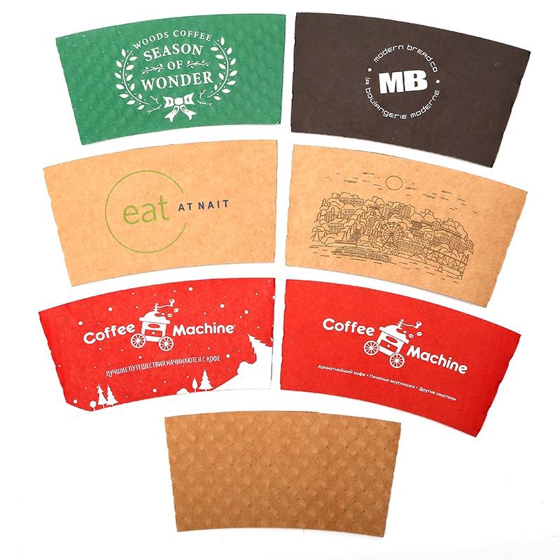 Disposable Printed Kraft Paper Cup Sleeve For Coffee embossed cup sleeve