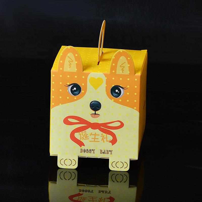 Foldable Custom Paper Dog Shape Packaging Cake Boxes With Handle