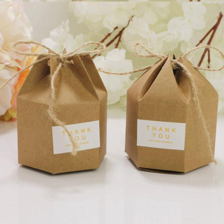 Sticker Rope Diy Party Gift Packing Wedding Candy Kraft Hexagon Paper Box
