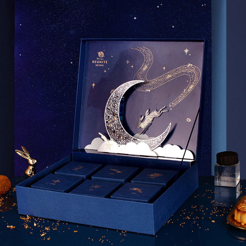 Luxury cardboard moon cake gift packaging double layer drawer paper mooncake box