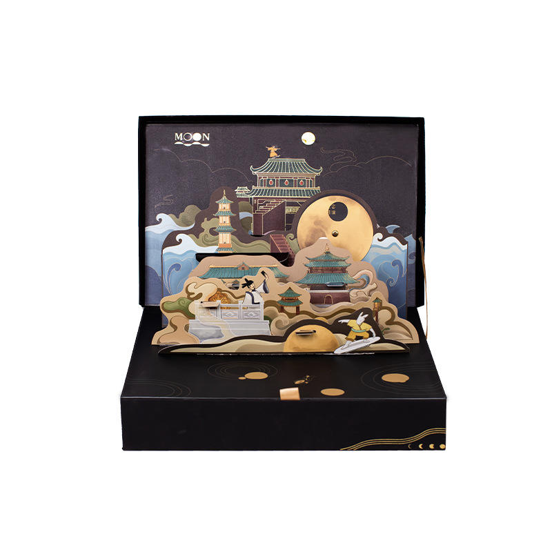 Luxury cardboard moon cake gift packaging double layer drawer paper mooncake box