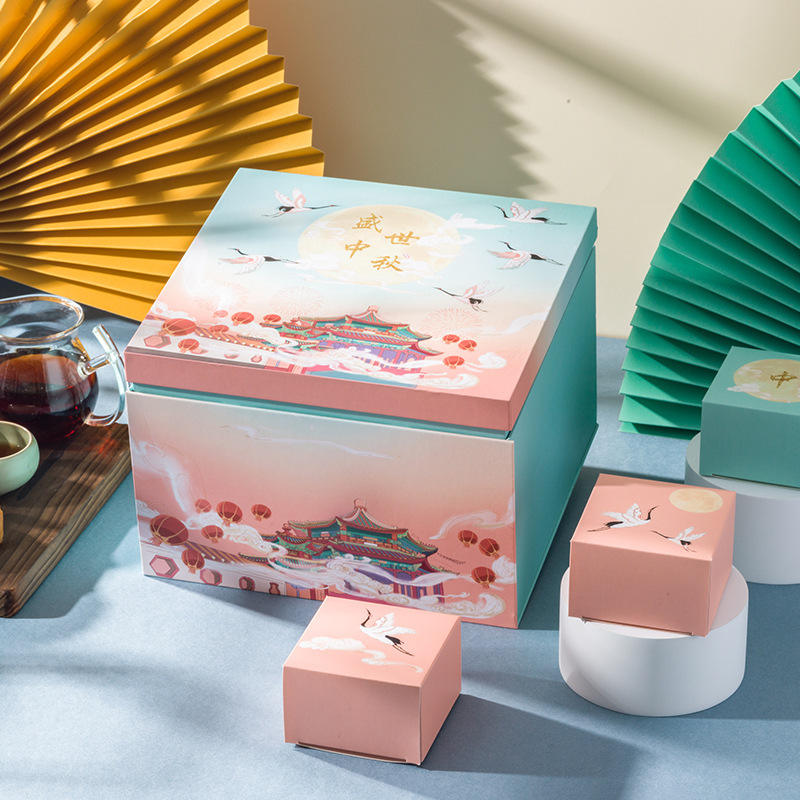 Custom luxury design moon cake paper packaging gift boxes mooncake box