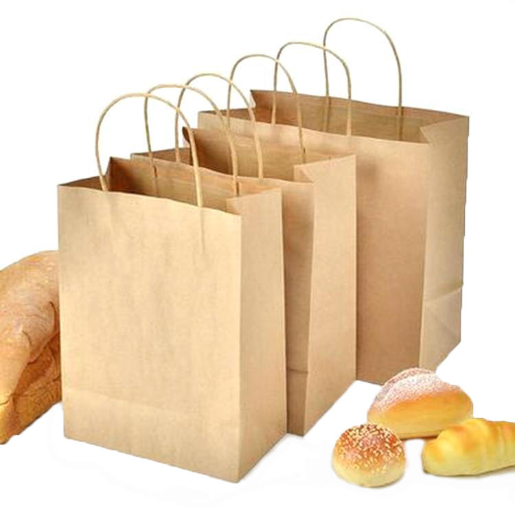HK Manufacturers Custom Printing Coffee Brand Food Grocery Shopping Carry Packaging Recycled Brown Kraft Paper Bags