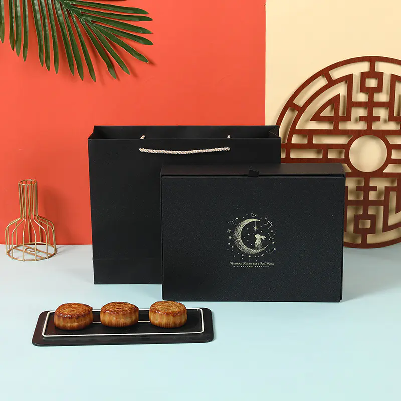 Special Design Double Deck Hot Stamp Logo Printed Mooncake Packaging Blue Drawer Gift Box from Hong Kong local supplier
