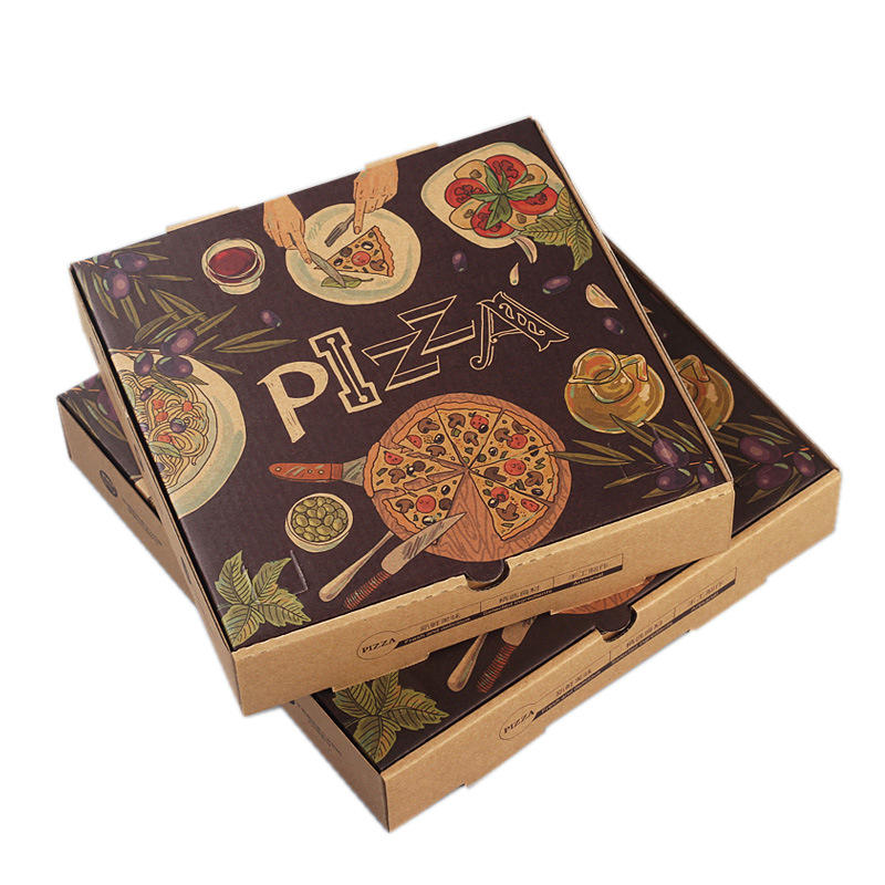 Factory Supply Wholesale Directly Sales Customized Size Eco Friendly Portable Food Grade Patterned Printed Kraft Corrugated Paperboard Pizza Box