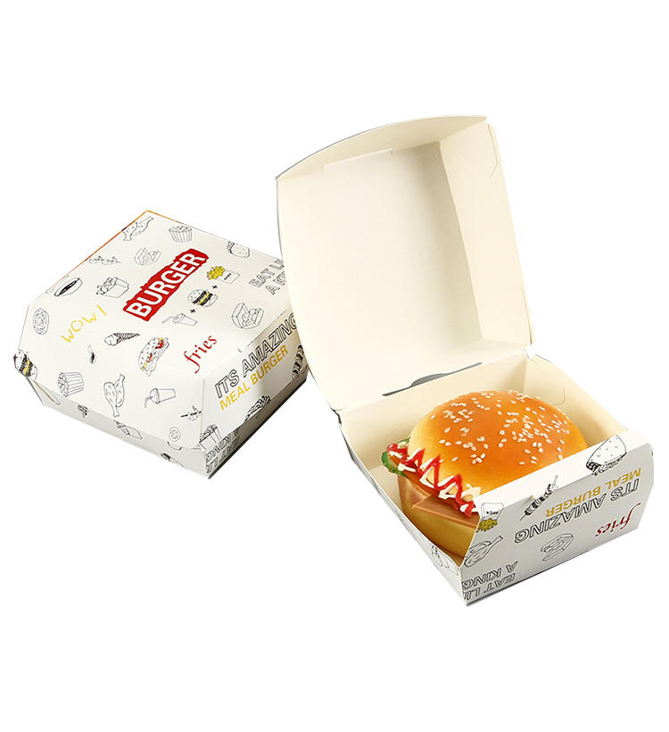 Hong Kong customized logo High-end  best quality lunch pizza hamburger fried chicken bread noodle Kraft paper box with handle
