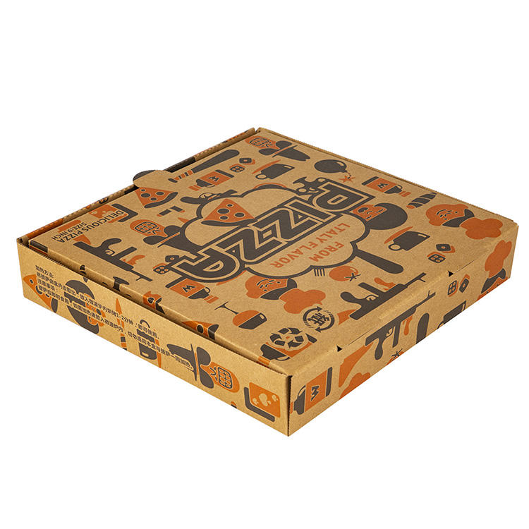 Hong Kong manufacturers custom printed food grade biodegradable disposable take away pizza packaging boxes with logo