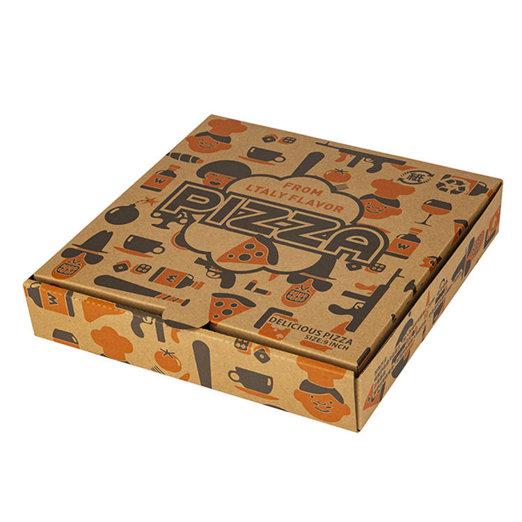 Hong Kong manufacturers custom printed food grade biodegradable disposable take away pizza packaging boxes with logo