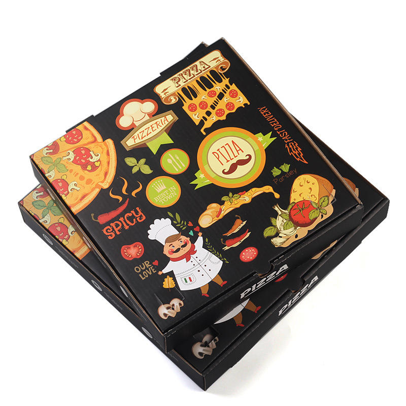 Hong Kong Custom printing 6 7 8 9 10 11 12 14 18 Inch Burger Flute Corrugated Paper Pizza Packing Box with Personalized Logo