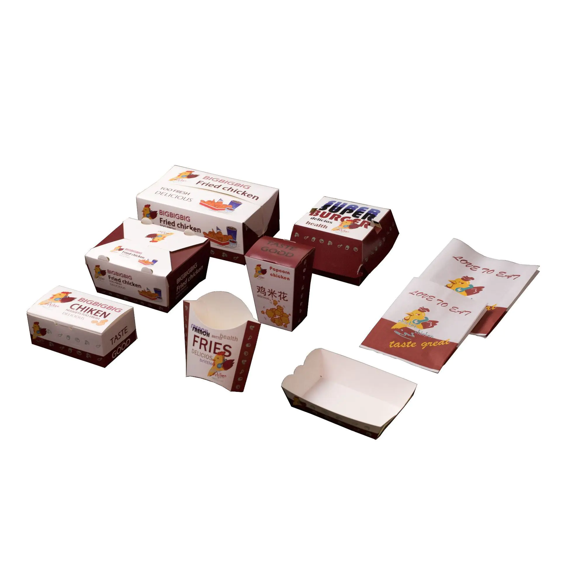 Hong Kong Customized Logo High-end Best Quality Lunch Pizza Hamburger Fried Chicken Bread Noodle Cardboard Paper Food Packaging Box
