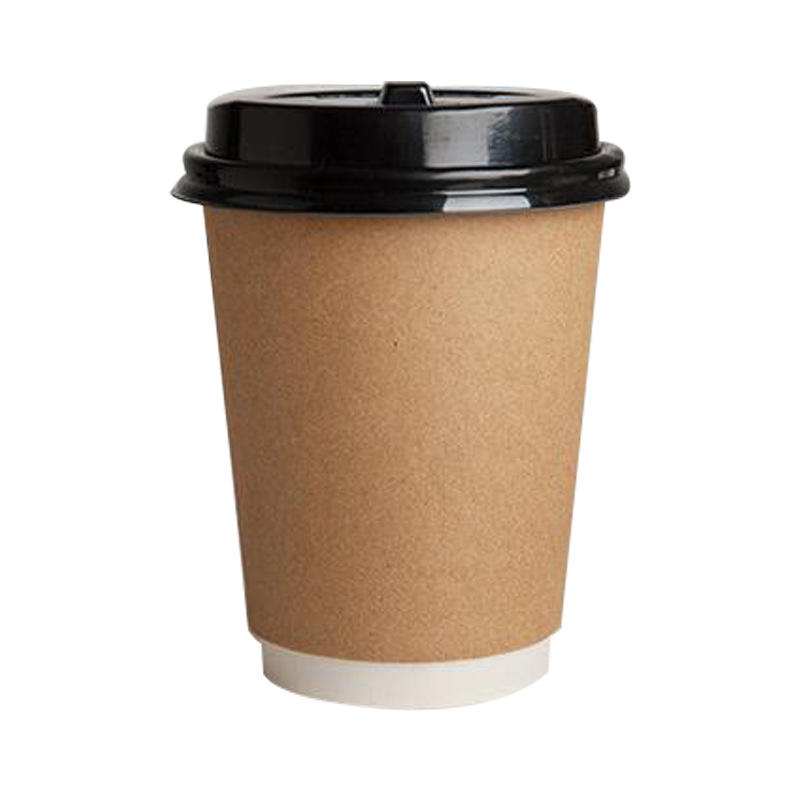 Customized Wholesale Printing Disposable Double Wall 8oz 12oz 16oz brown hot coffee drink PE coating paper cup with lid