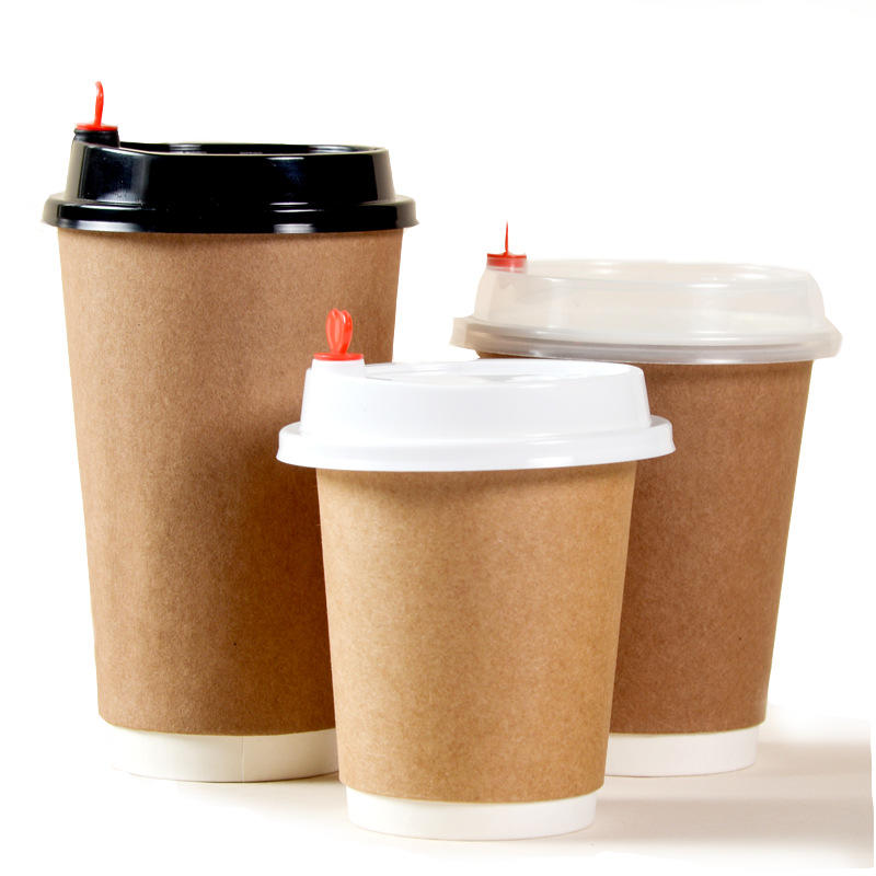 Custom Style PE coating disposable eco Single Wall white brown Feature 8oz 12oz 16oz Kraft paper coffee cups with lids