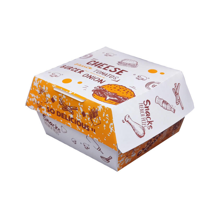 Custom Manufacturer Disposable Food Grade Takeaway Delivery French Fries Hamburger Packaging Cardboard Paper Burger Box