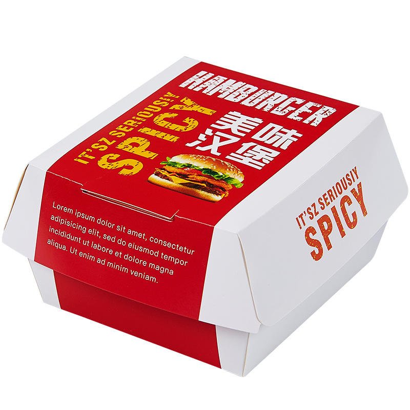 Custom Disposable Food Grade French Fried Chicken Food  Hamburger Container Packaging Cardboard Paper Burger Box