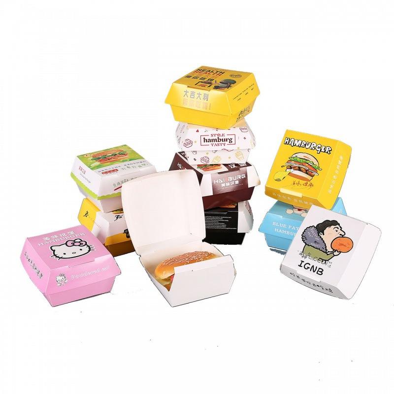 Custom Disposable Food Grade French Fried Chicken Food  Hamburger Container Packaging Cardboard Paper Burger Box