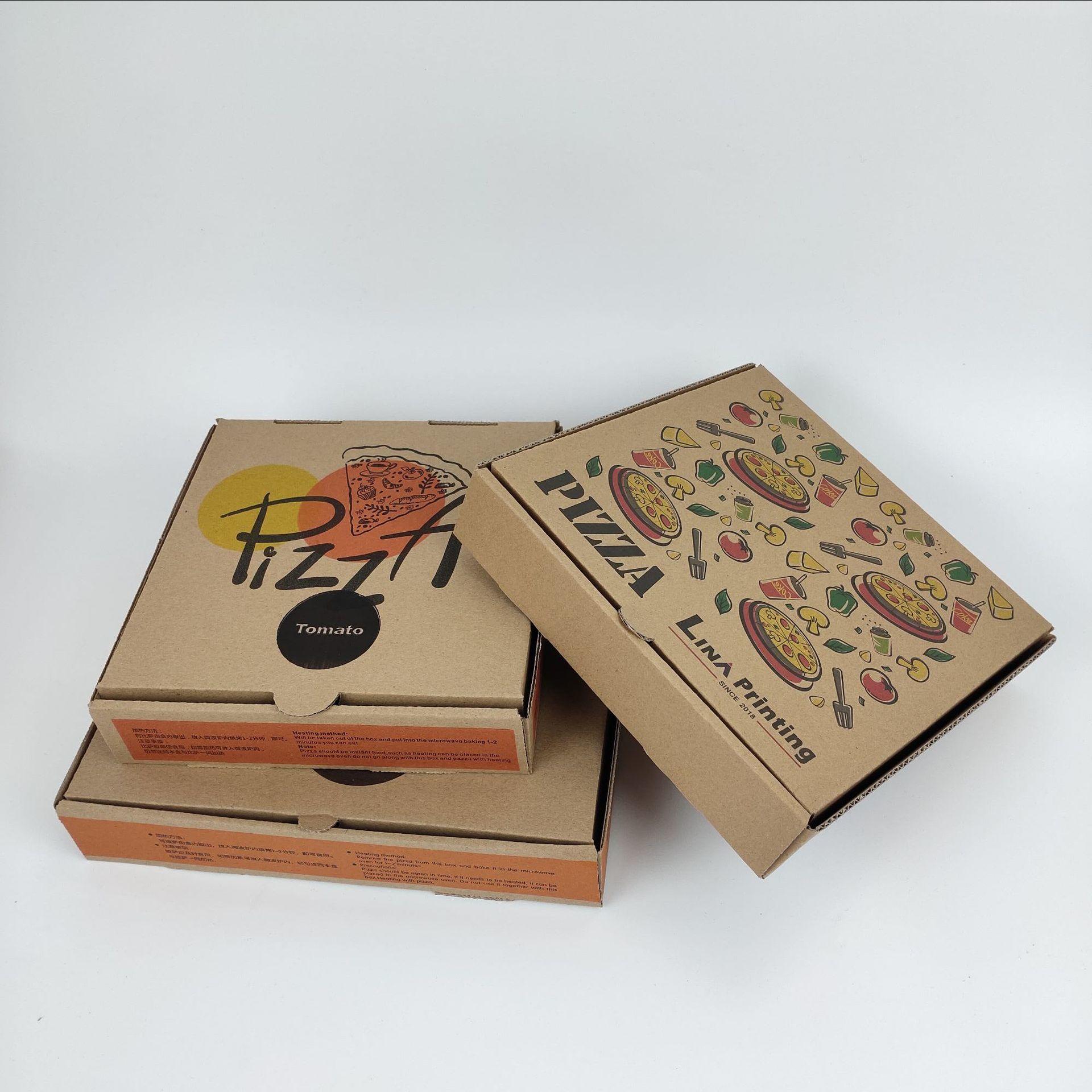 Custom wholesale colorful foldable black brown 8 inch 12 inch corrugated paper packaging takeaway food pizza box with logo print