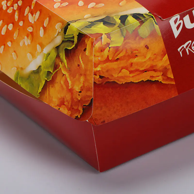 Custom carton full color brown black white square large mini disposable preserved paperboard take out fold standard paper burger box