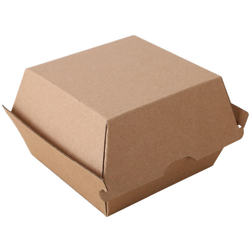 Customized logo eco friendly compostable french fries fried wing paper togo snacks fast food kraft paper burger hamburger box