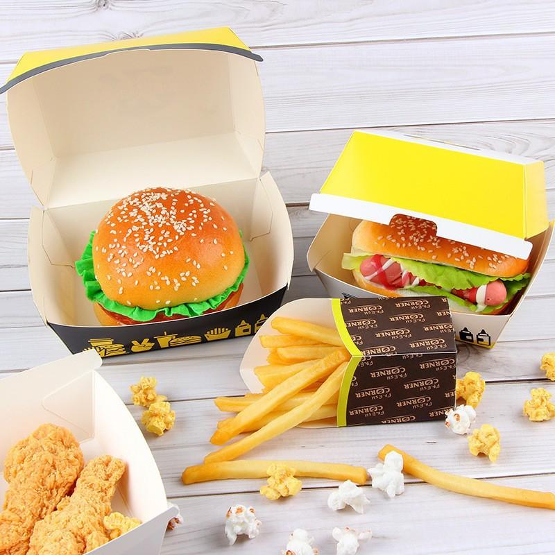 Customized high quality reusable oil proof hamburger fried chicken french fries hot dog cake pastry kraft corrugated paper boxes