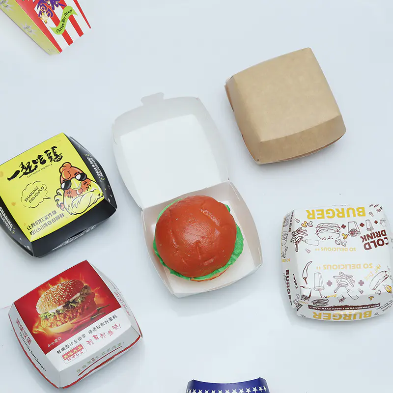 Customized printed logo eco reusable potato chip french fries fried chicken sushi paper hamburger packaging clamshell burger box