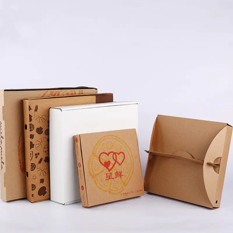 Custom printed personalised all size 9 10 11 12 14 18 Inch corrugated fries hamburger kraft paper pizza boxes