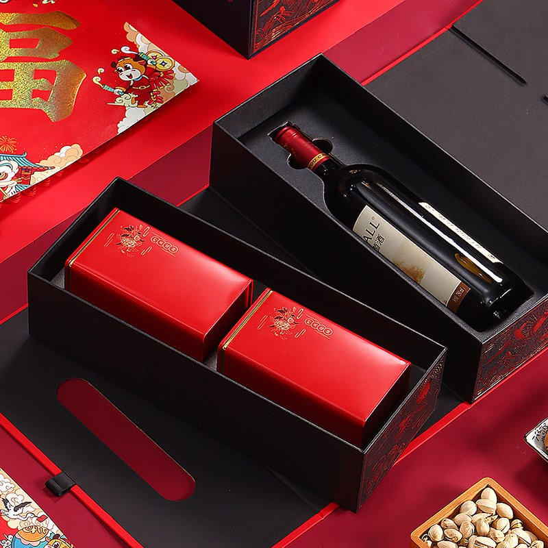 Custom Wholesale Luxury Nut Wine Paper Box Leather Portable Packaging Birthday Party New Year Gift Box