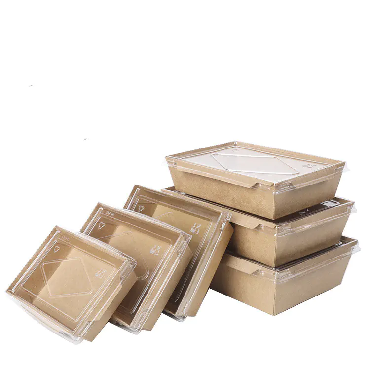 Manufacture Recyclable Disposable Square restaurant Snack Chips Bagasse Craft  Kraft cardboard Paper food Packaging burger takeaway box