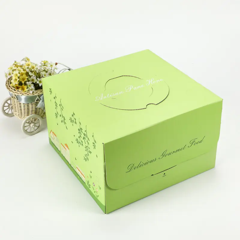 Wholesale Printed White Cardboard Paper Cake Takeaway Dessert Food Packaging Box with Handle