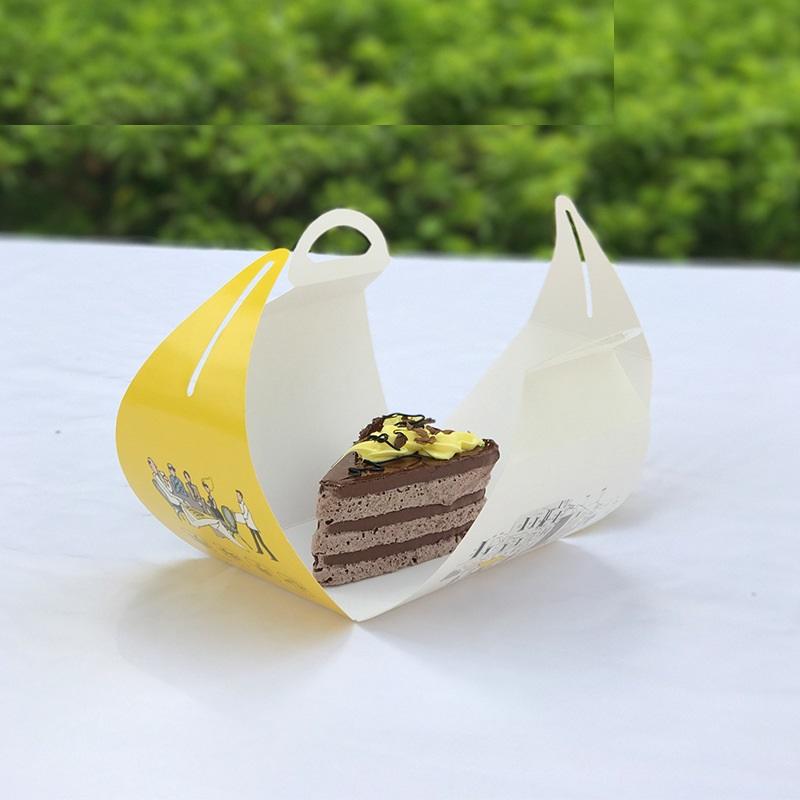 Custom Biodegradable Folding Cake Pastry Dessert Paper Packing Packaging Box with Handle