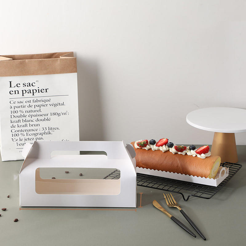 Custom Pastry Cake Dessert Afternoon Tea Takeaway Handle Paper Packaging Box with Logo