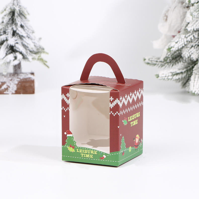 Wholesale Custom Printed Christmas Cardboard Paper Cupcake Cake Food Packaging Box with Handle