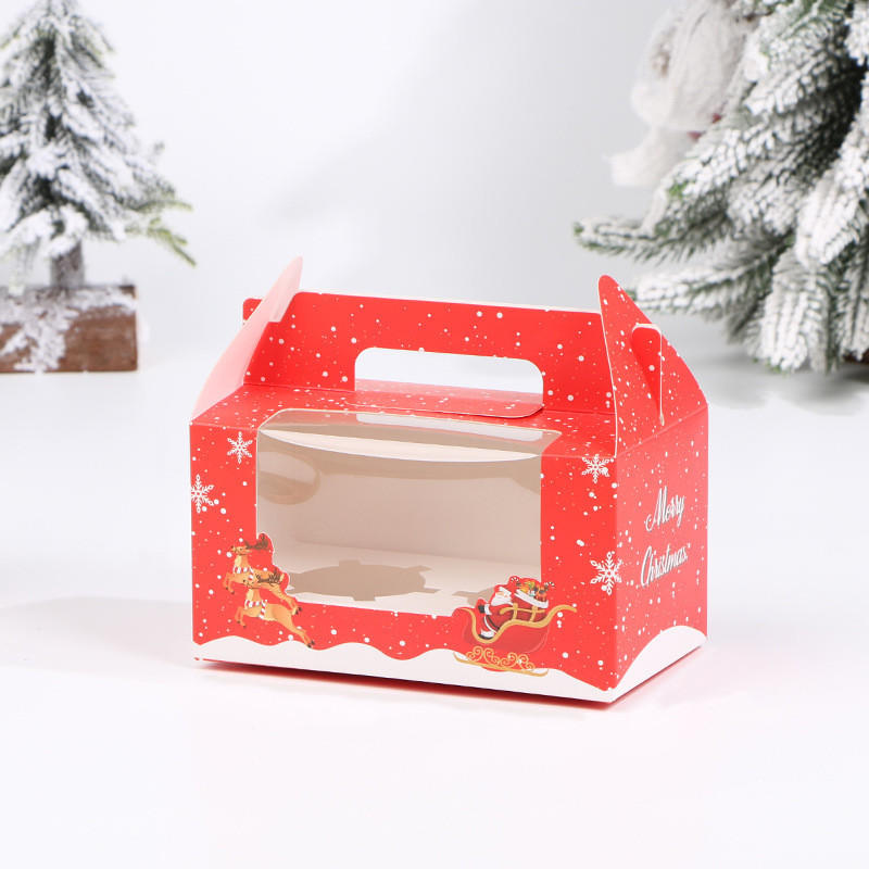 Wholesale Custom Printed Christmas Cardboard Paper Cupcake Cake Food Packaging Box with Handle