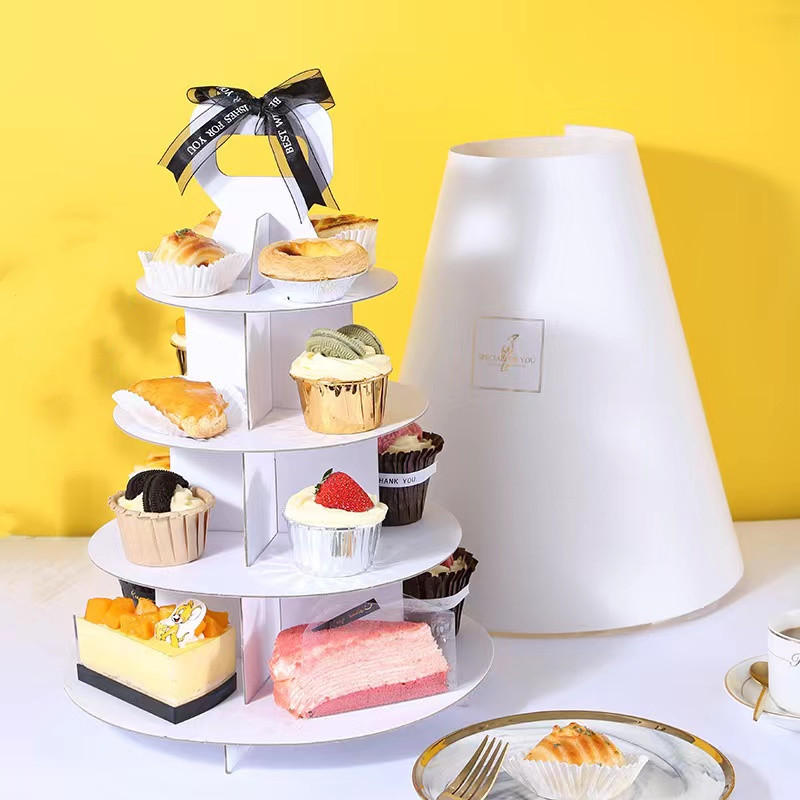 Customized Eco Friendly Biodegradable Party Birthday 3 Tier Afternoon Tea Takeaway Cupcake Paper Stand Set For Dessert Table