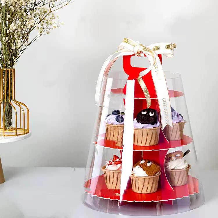 Customized Eco Friendly Biodegradable Party Birthday 3 Tier Afternoon Tea Takeaway Cupcake Paper Stand Set For Dessert Table