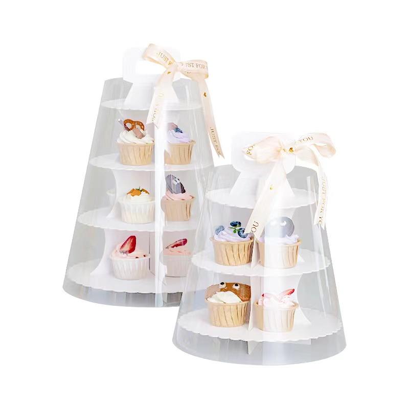 High quality round paperboard 4 layer dessert cake cupcake stand with transparent and paper cover for party and wedding