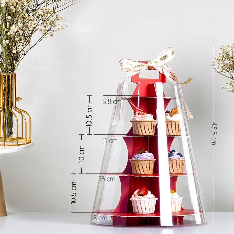 High quality round paperboard 4 layer dessert cake cupcake stand with transparent and paper cover for party and wedding