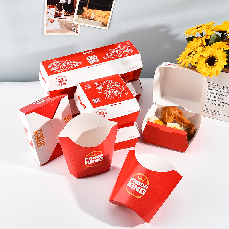 Custom Printed Recycled Take Away French Fries Paper Boxes Fast Food Burger Hamburger Packaging