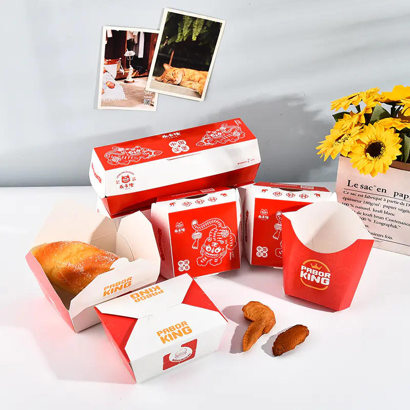 Custom Printed Recycled Take Away French Fries Paper Boxes Fast Food Burger Hamburger Packaging